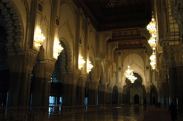 Interior of the Hassan II Mosque, the 3rd largest in the world after Mecca and Medina