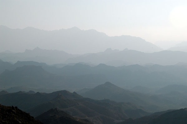 Haze covered mountain ridges, Yemen