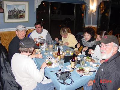 Some of the group eating dinner