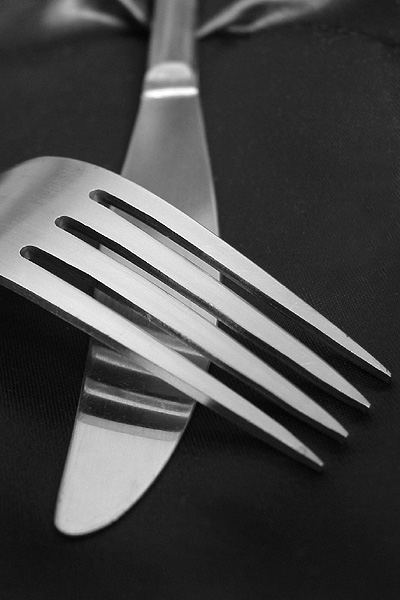 Knife and fork in BW<BR><B>TIE FOR FIRST PLACE</B>