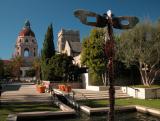 View of Old City Hall from El Fuentes Plaza in Pasadena, CA