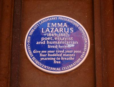 Emma Lazarus Marker at 18 West 10th Street