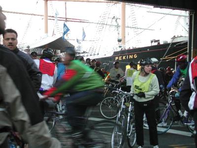 Riders arriving at South Street