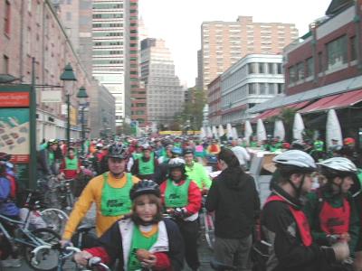 Having enjoyed their donated breakfasts, riders begin to form up and head off to their places at one of the three start lines (30, 60 and 100 miles)