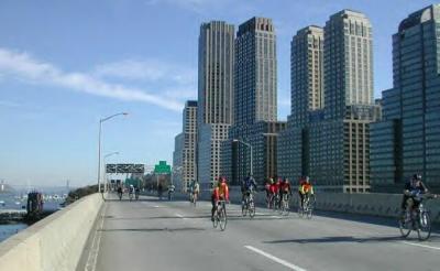 Heading downtown on The West Side Highway with Trump Town in the background.(Photo by Jim Zisfein)