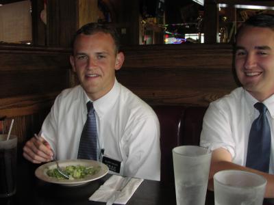 Elder's Hales and Dennison eating lunch with parents