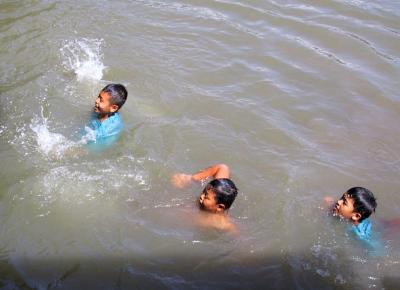Young performers go for a swim