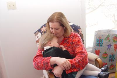 Rory hides from Santa with Aunt Jackie