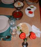 Zaroka Indian Restaurant Lamb Vindaloo (nearer pot) & Chutneys