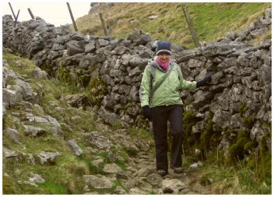 Jane descending into the dry valley - Malhamdale