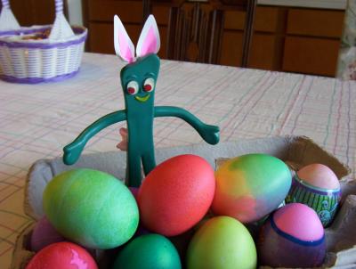 Gumby checks out the eggs