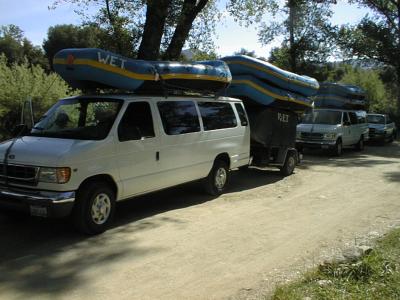 NEXT MORNING: 003 rafts on vans- still at camp lotus