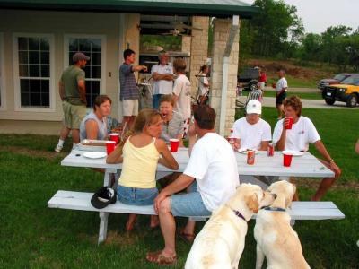 Everyone gathered around outside after dinner