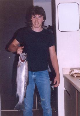 Brad Harris with 10 lb steelhead caught in Kispiox River - about 1990.