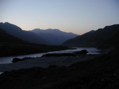 Sunrise - River Indus and Mountains on both sides (half a second of exposure time)