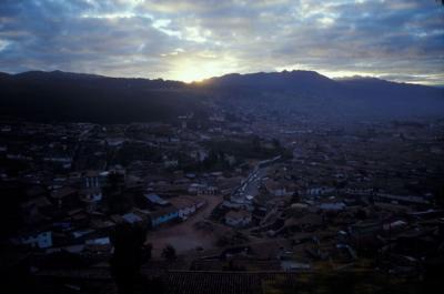 Sunrise over Cuzco as train departs