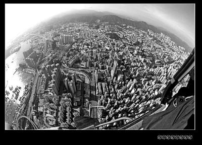 Aerial view of west kowloon from a fisheye lens