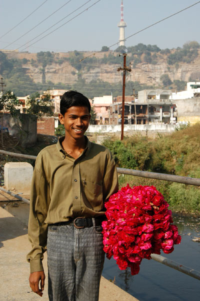 Guy with flowers