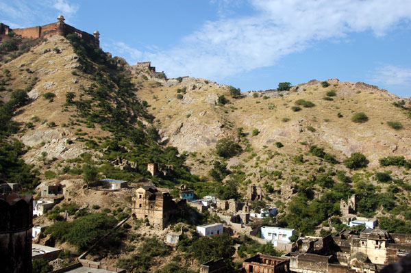 View of the mostly ruined town of Amber behind the fort