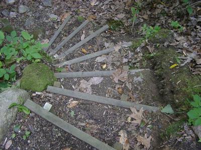 circular staircase to stream, west of house