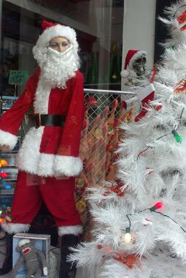 Santa and White Tree, in Window