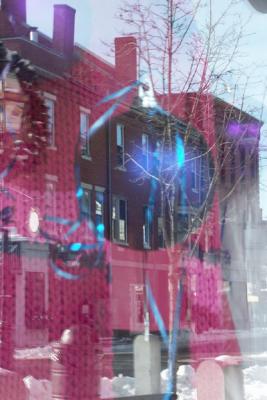 Blue Ball, in Window, with Reflections