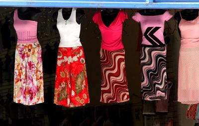 Dresses outside a shop on Broadway