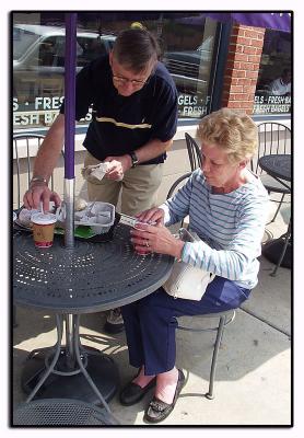 Jeanne & Ron have coffee at Brueger's