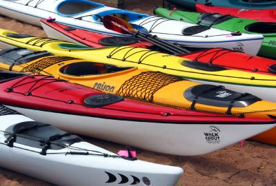Kayaks waiting to launch