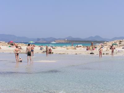 Looking from Llevant to Espalmador with Ibiza in the far distance