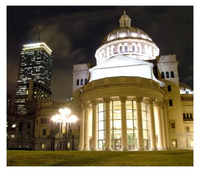 Christian Science Center & The Pru at night