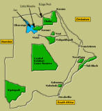 Map of Botswana with camp locations