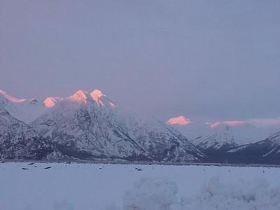 Sunrise on the Chugach Mountains from Hope Alaska