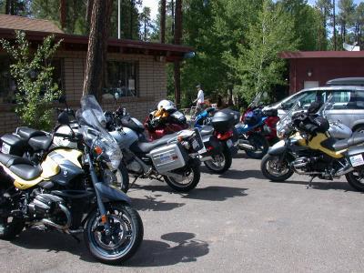 An Edelweiss bike tour is stopped at the Jacob Lake Inn