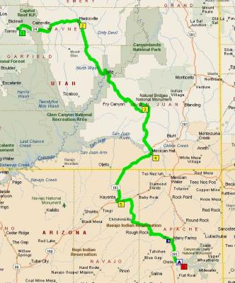 Map of day 3's ride, approximately 310 glorious miles