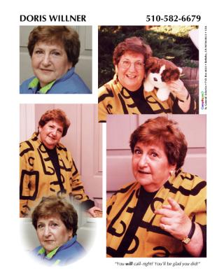 A photo composite sheet for Doris Willner.
Photos by DeVera Marcus.
Scans, photo retouching, and design by Paul Marcus