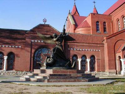 Sculpture near The Red Catholc Cathedral