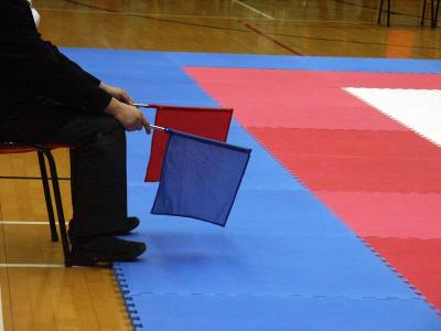 karate competition: these flags will decide/show which side wins
