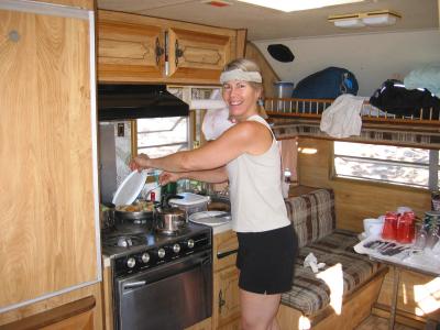 Jeanette cooking up breakfast