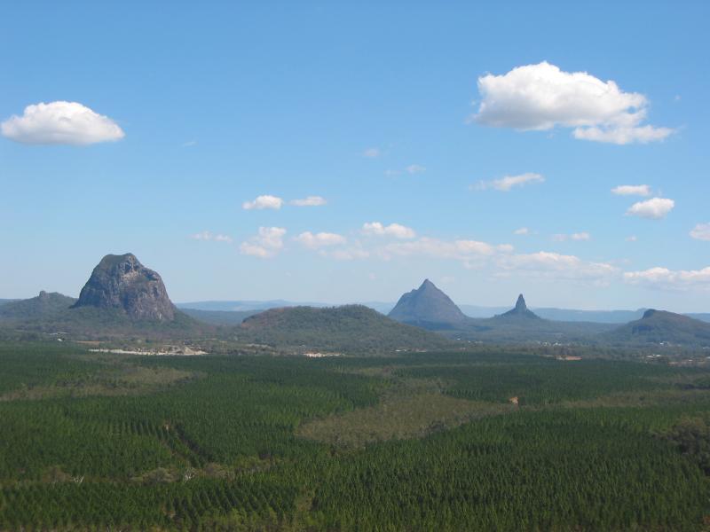 The Glasshouse Mountains.