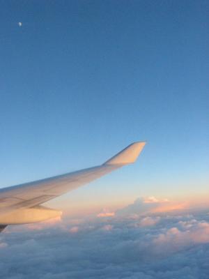 Sunrise with the moon over the South Pacific.