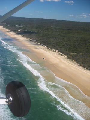 Cherrie going down the beach on the bus.