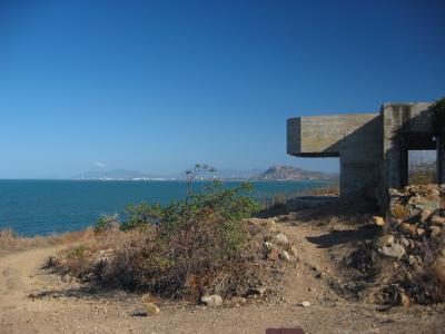 WWII pill box with Castle Hill and Townsville in the distance.