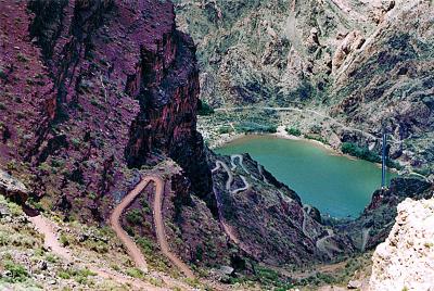 The last part of the South Kaibab trail is steep as it drops to the Colorado River