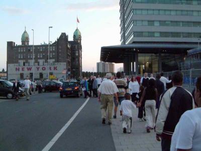 Many people came to see. Left Hotel New York. To the left is World Port Centre building