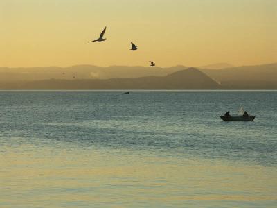 Fishing at sunset on Lake Garda