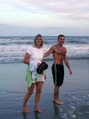 Mother and son enjoy after dinner walk  06/25/2002