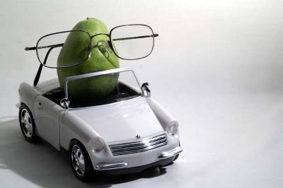 Professor Pear is out for a summer drive in his convertable