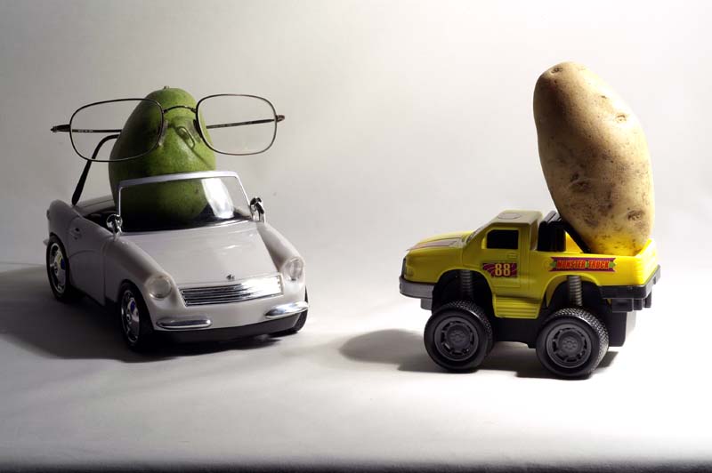 Look, there's Sammy Spud showing off in his 4 whieel drive truck