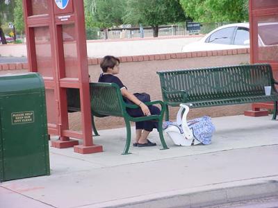 waiting in the shade with her baby